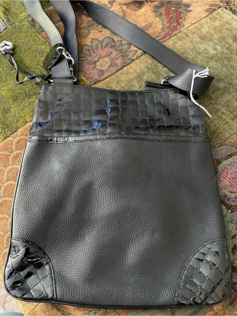 Brighton Black Croc-Accent Messenger Bag